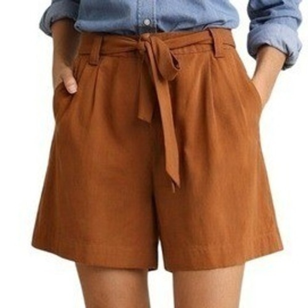 BCBGeneration Large Paperbag Waist Tie Front Shorts Brown Mustard Casual Summer